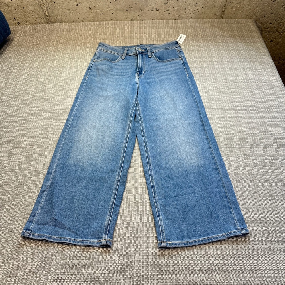 New Old Navy Wow Wide Leg Jeans Womens 0 Short High Rise Blue Denim Stretch
